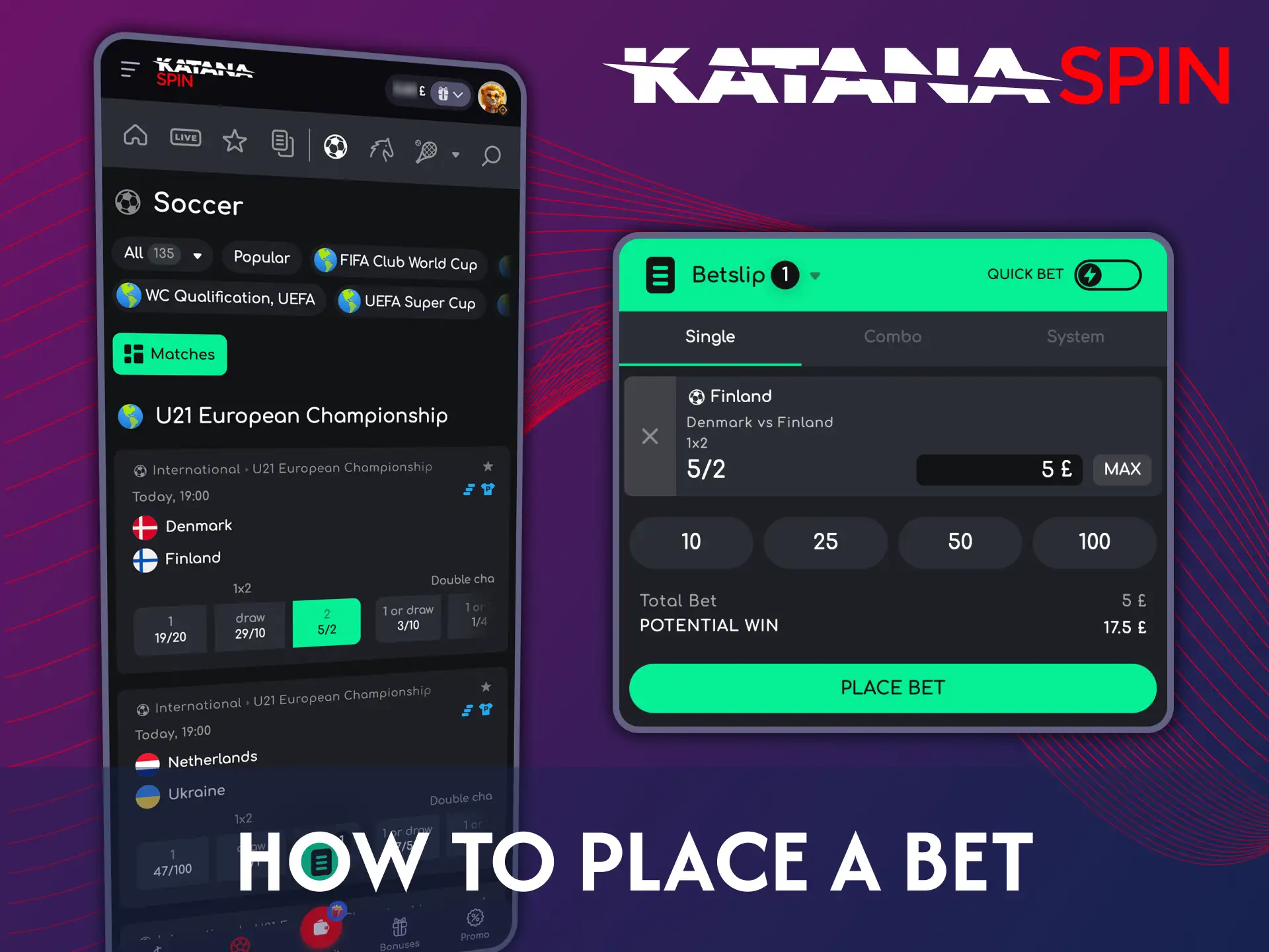 Placing a bet on Katanaspin app is quick and easy.