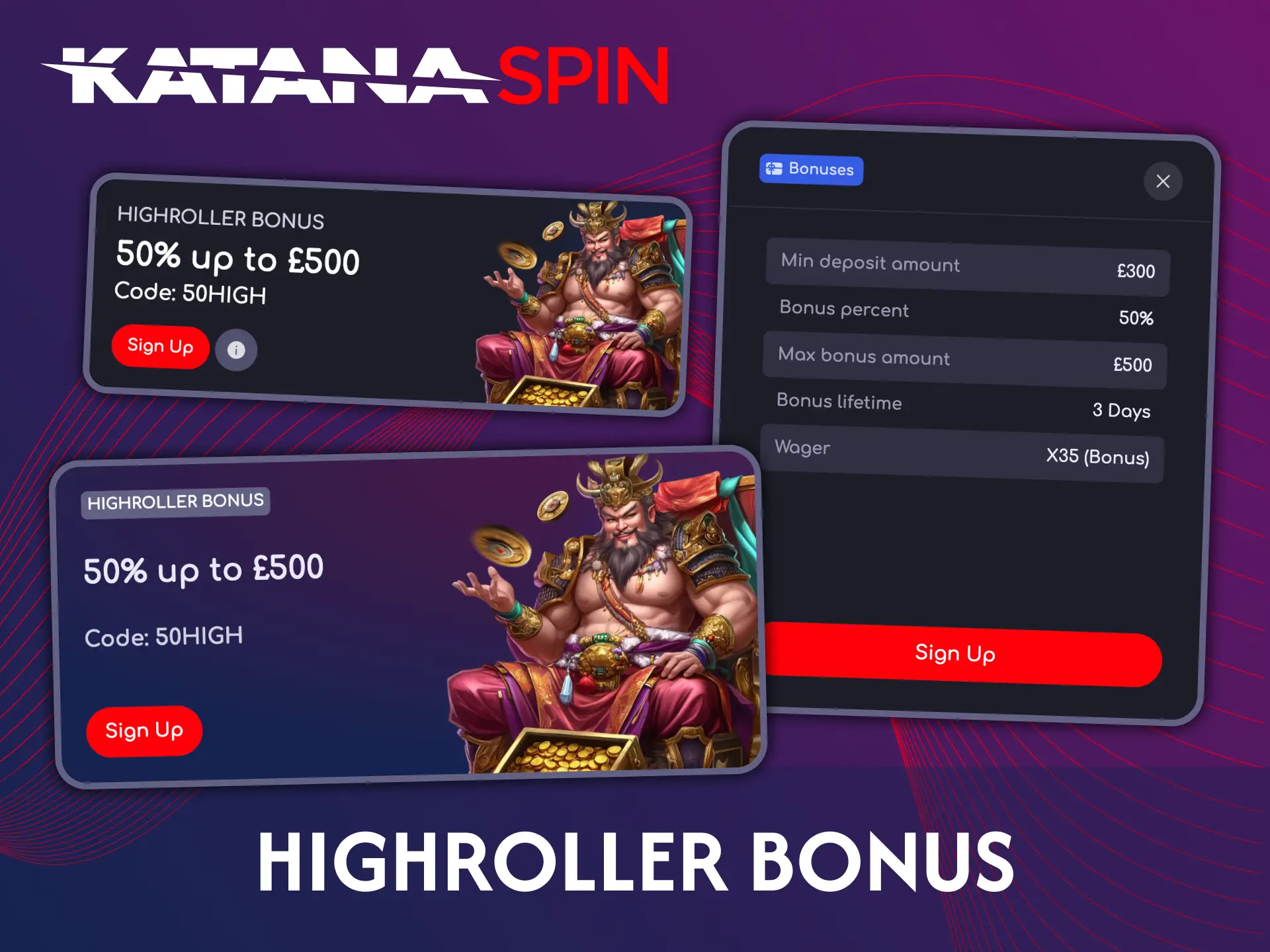 Get an exiting Highroller Bonus at Katanaspin casino platform.
