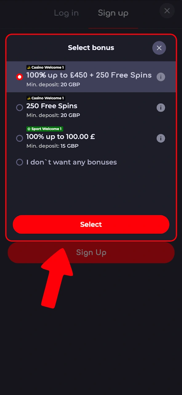 Select the Katanaspin bonus you want to receive.