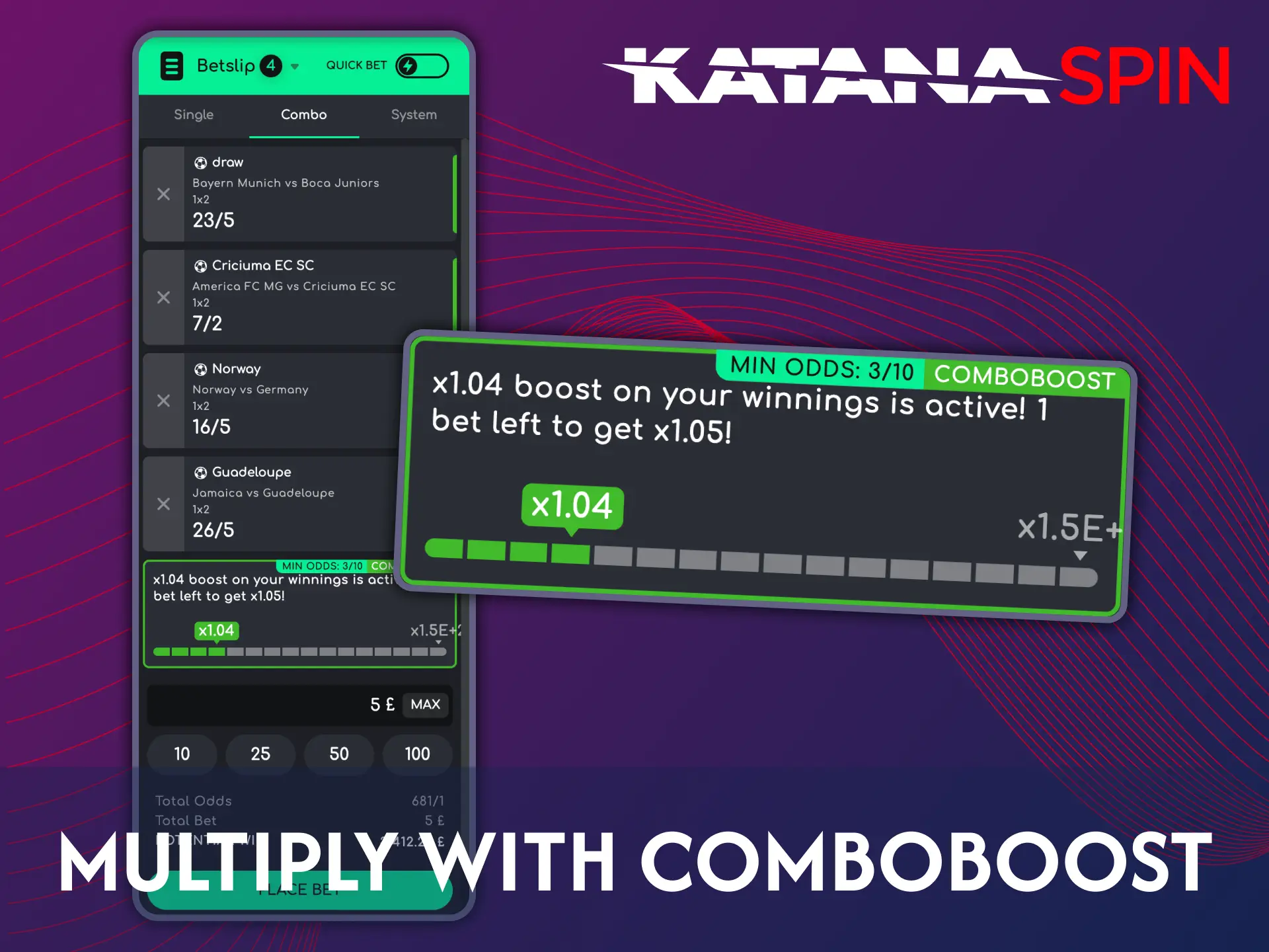 Katanaspin platform offers Comboboost bonus for sports.