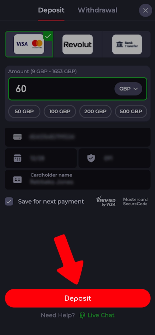 Deposit money into your Katanaspin account.