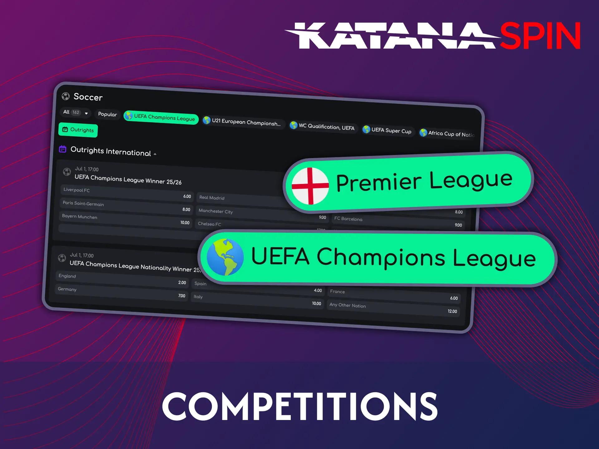 Bet on all the top football competitions at Katanaspin platform.