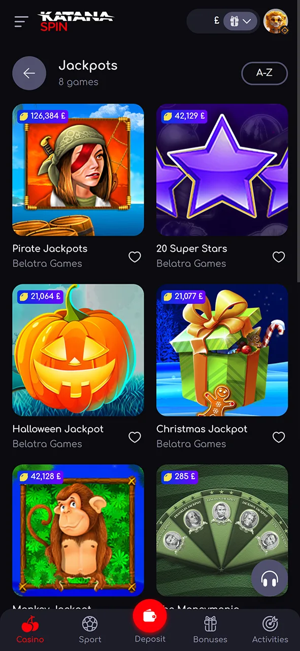 Open the jackpots section on Katanaspin and enjoy.