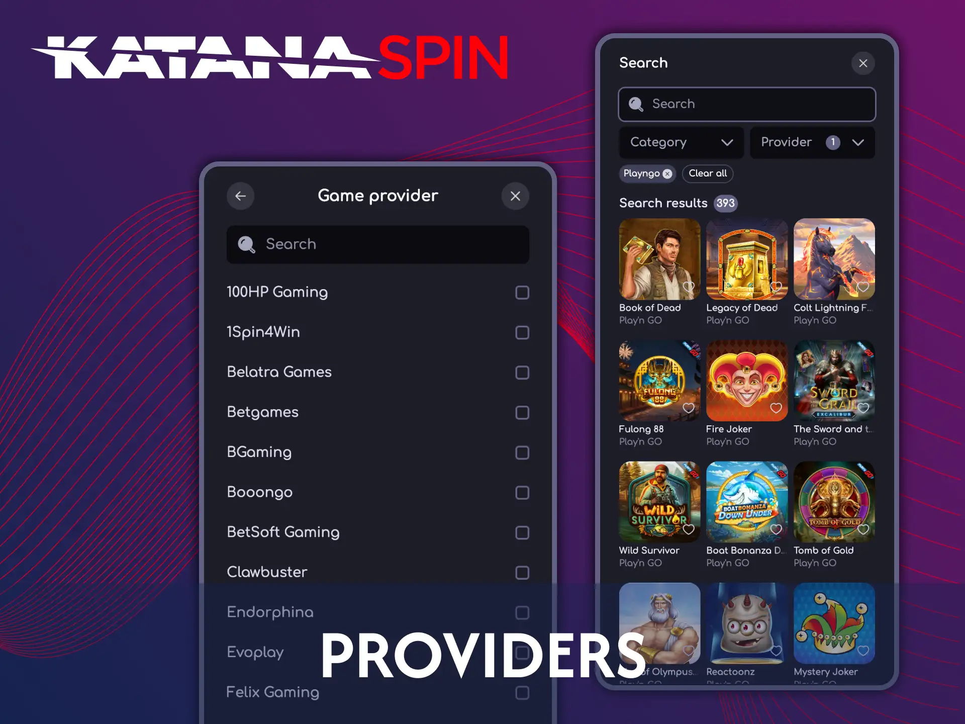 Katanaspin casino collaborates with industry-leading slots providers.
