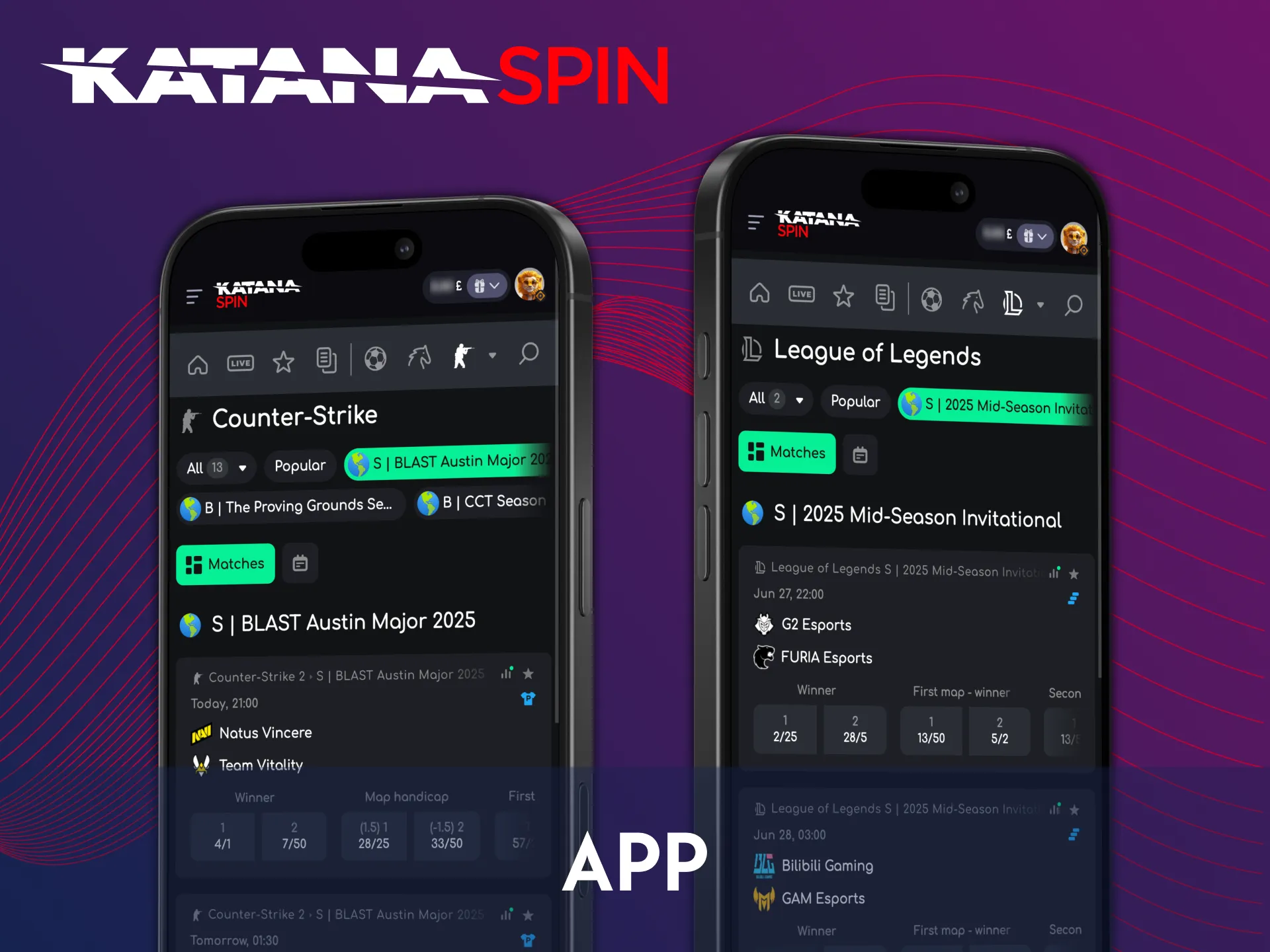 Enjoy sports betting on Katanaspin app for iOS and Android.