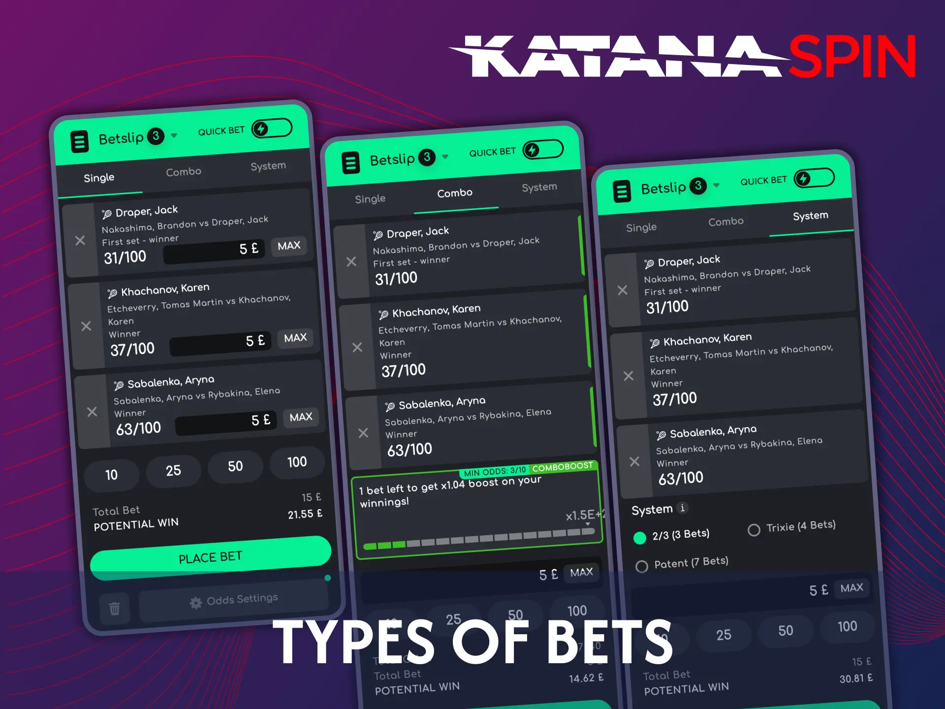 Katanaspin platform provides various kinds of sports bets.