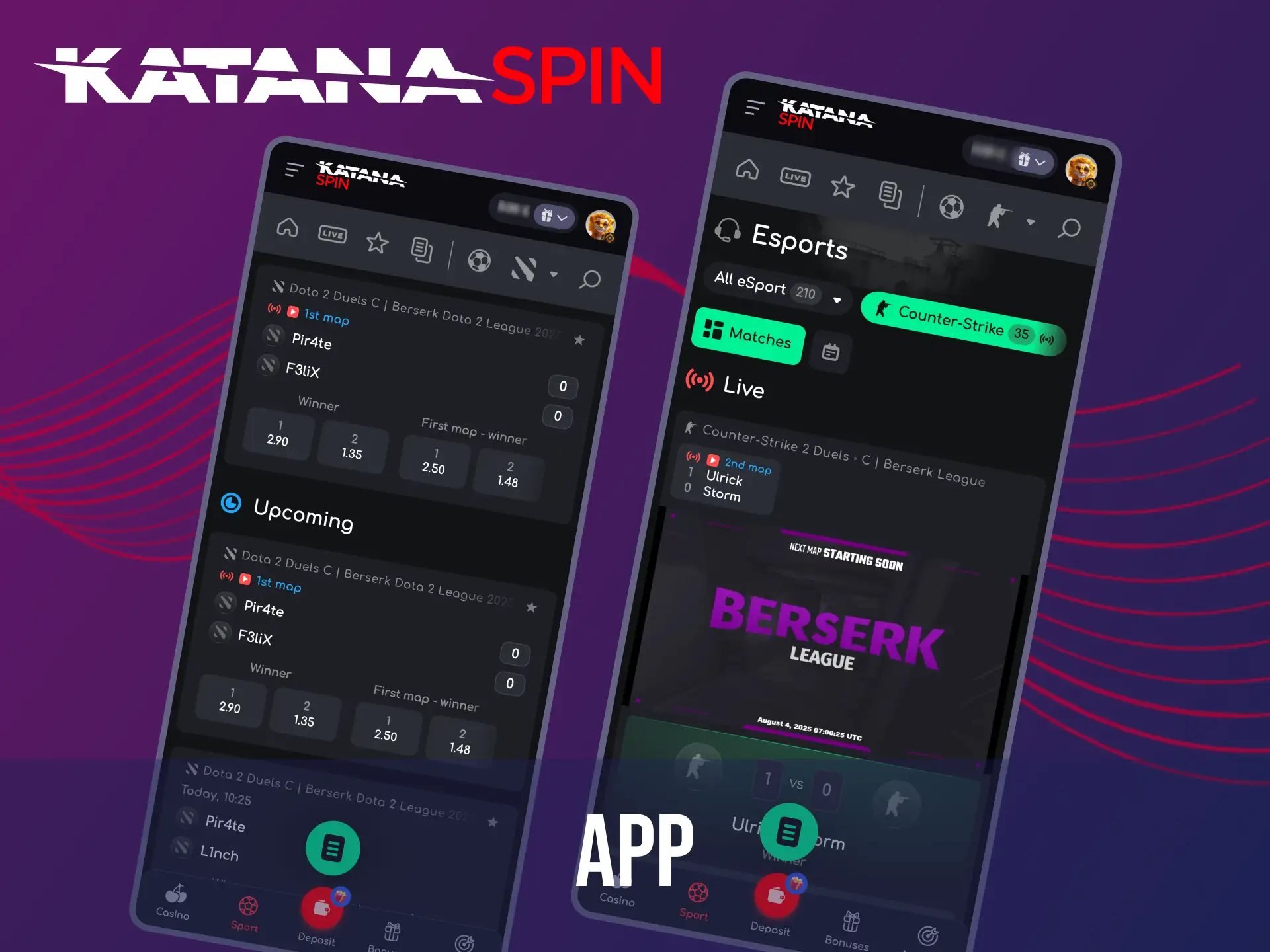 Katanaspin mobile app for esports betting offers Android and iOS compatibility with secure deposits.